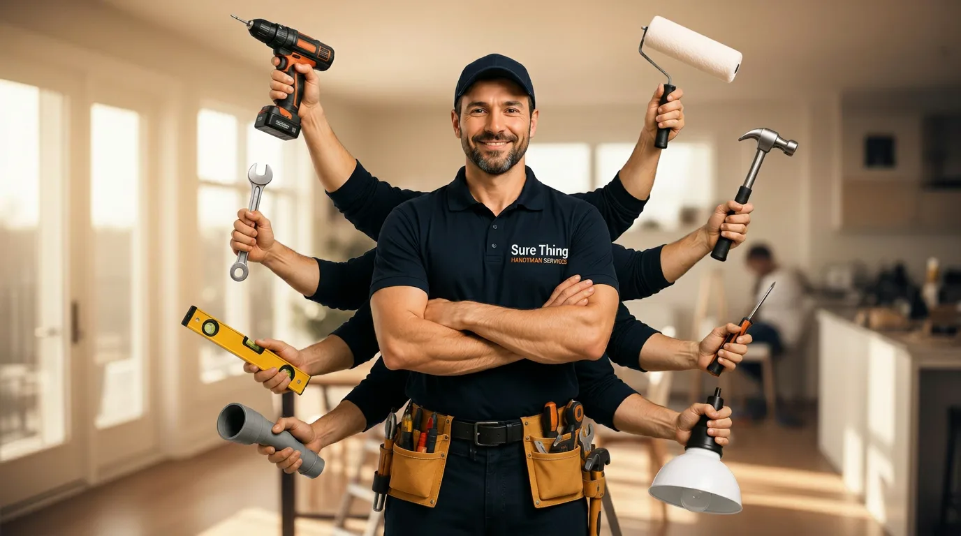 Local Melbourne handyman with tool belt working on a home repair in Essendon